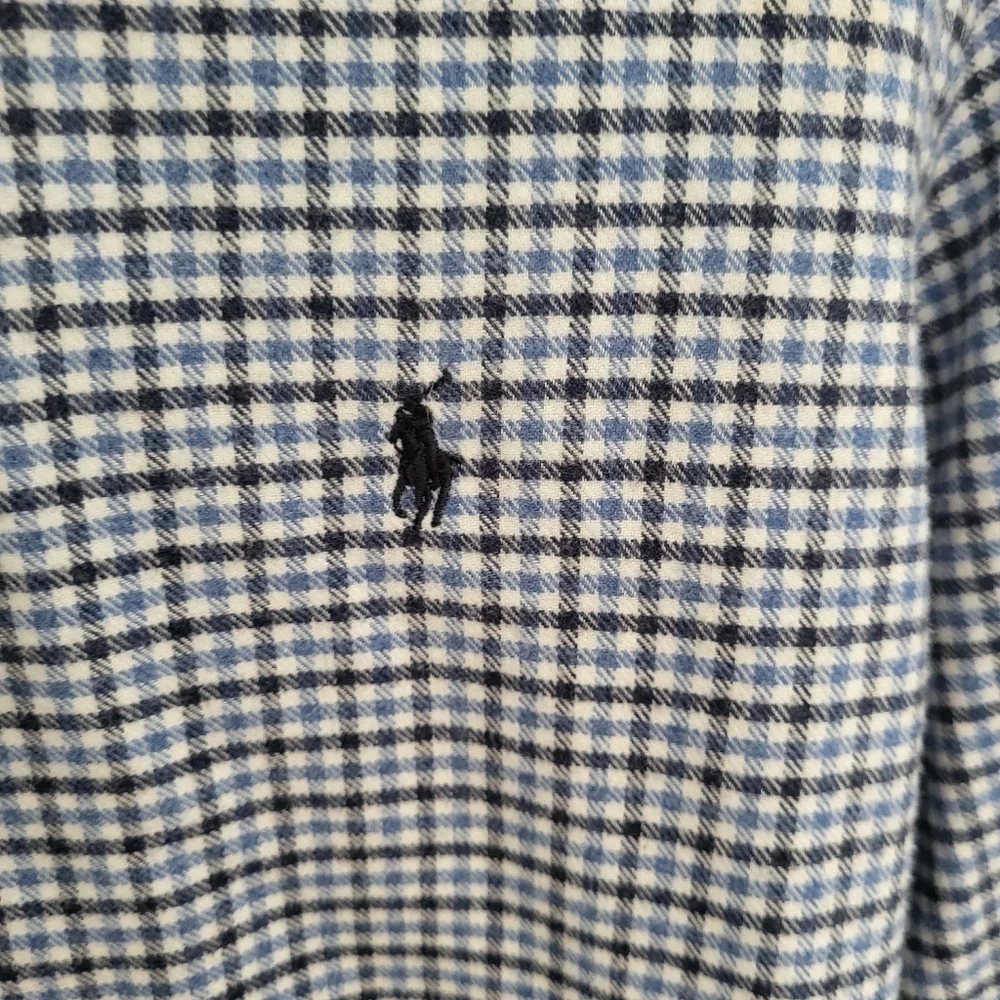 Polo Ralph Lauren Men Medium Flannel Blue Button Down Dress‎ Shirt Long Sleeve